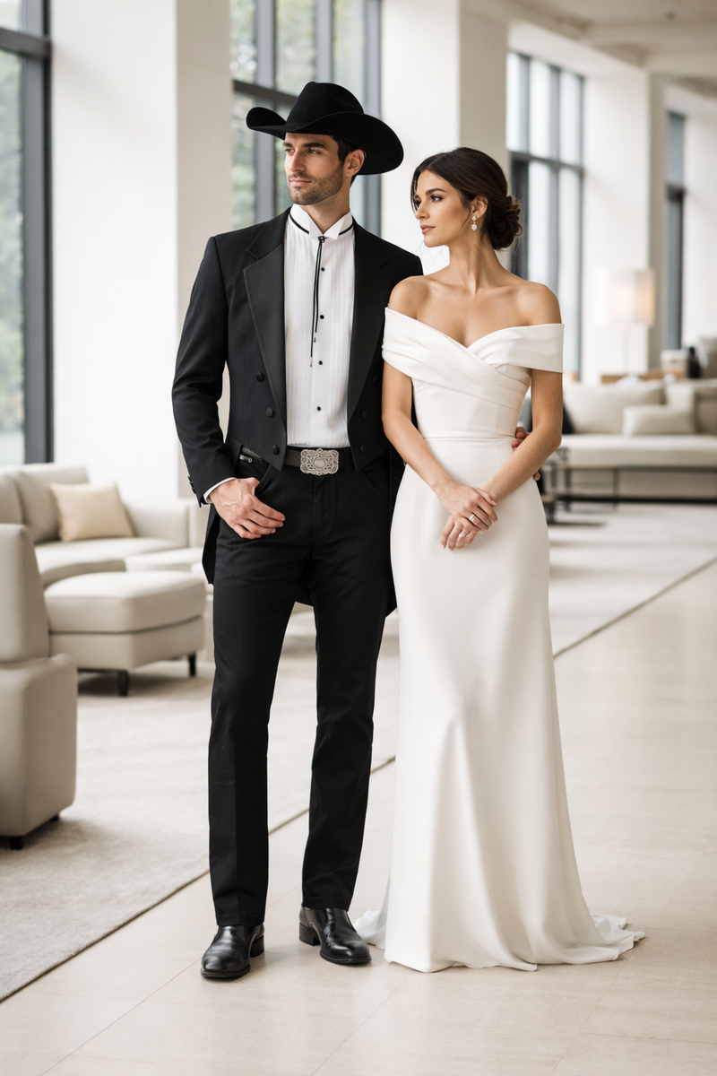 Mens Classic Western Cowboy Tail Tuxedo in Black