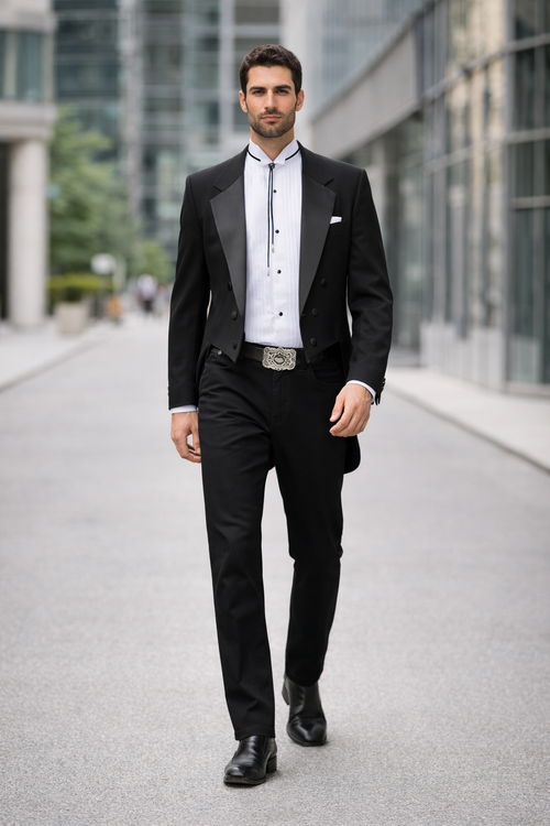 Mens Classic Western Cowboy Tail Tuxedo in Black