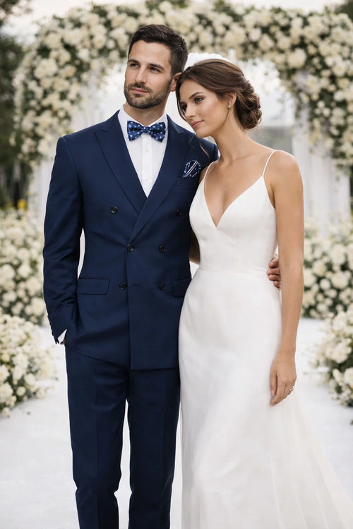 Mens Classic Wool Double Breasted Suit in Sapphire Blue