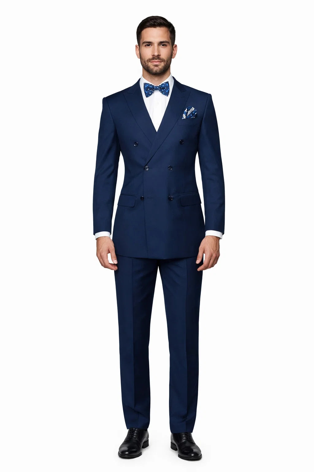 Mens Classic Wool Double Breasted Suit in Sapphire Blue