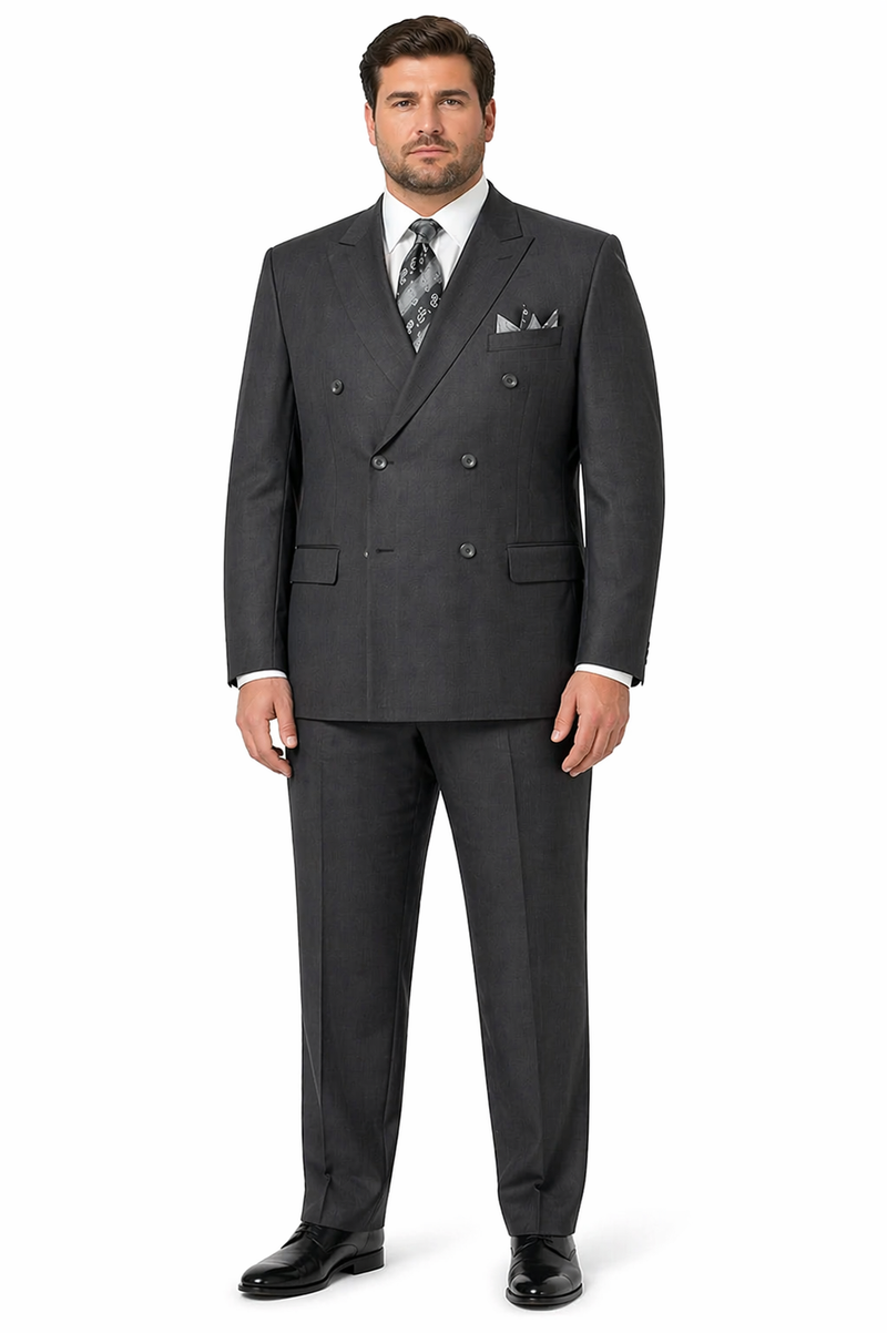 Mens Classic Wool Feel Double Breasted Suit in Heather Grey