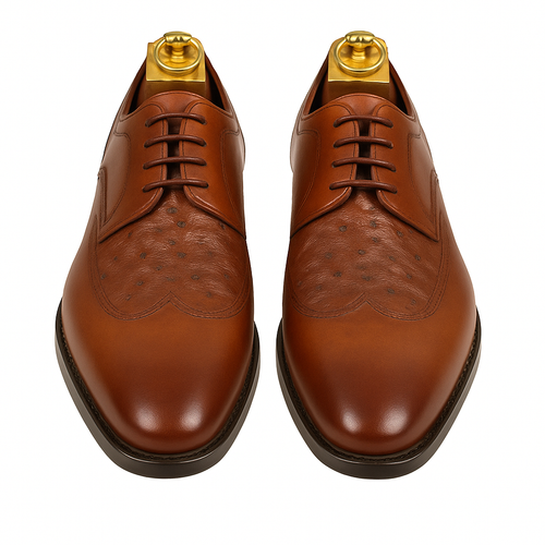 Mens Carrucci Ostrich Embossed Leather Wingtip Dress Shoe in Oxblood