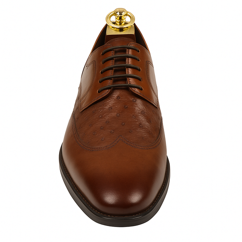 Mens Carrucci Ostrich Embossed Leather Wingtip Dress Shoe in Oxblood