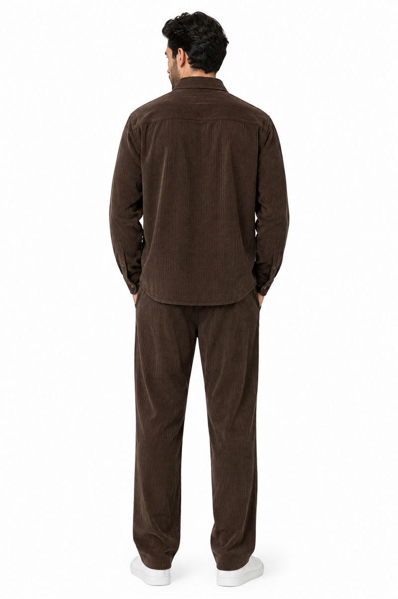 Mens Corduroy Shirt and Pants Walking Suit in Winter Cotton Fabric Casual in Color Mocha Choclate brown leisure Style