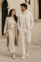 Mens Corduroy Shirt and Pants Walking Suit in Winter Cotton Fabric Casual in Color Off White Ivory Cream leisure Style