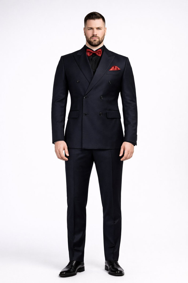 Ultra Slim Fit Double Breasted Dark Navy Suit - Narrow Leg Pants - Gucci Cut - Tapered Jacket