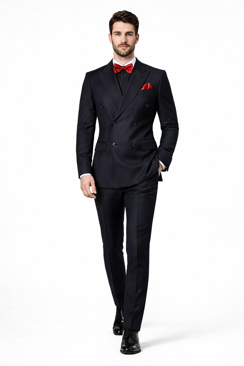 Ultra Slim Fit Double Breasted Dark Navy Suit - Narrow Leg Pants - Gucci Cut - Tapered Jacket