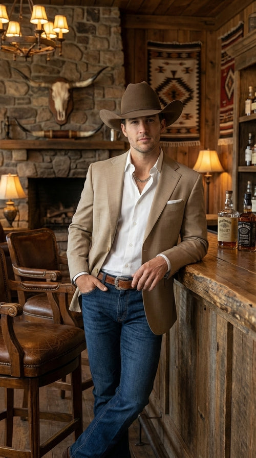 Mens Dark Tan Cowboy Western Blazer – Classic Western Style Sport Coat Casual Formal Jacket for Business Wedding Modern Fit