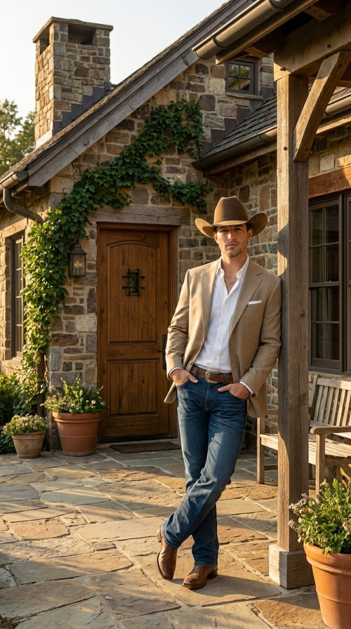 Mens Dark Tan Cowboy Western Blazer – Classic Western Style Sport Coat Casual Formal Jacket for Business Wedding Modern Fit