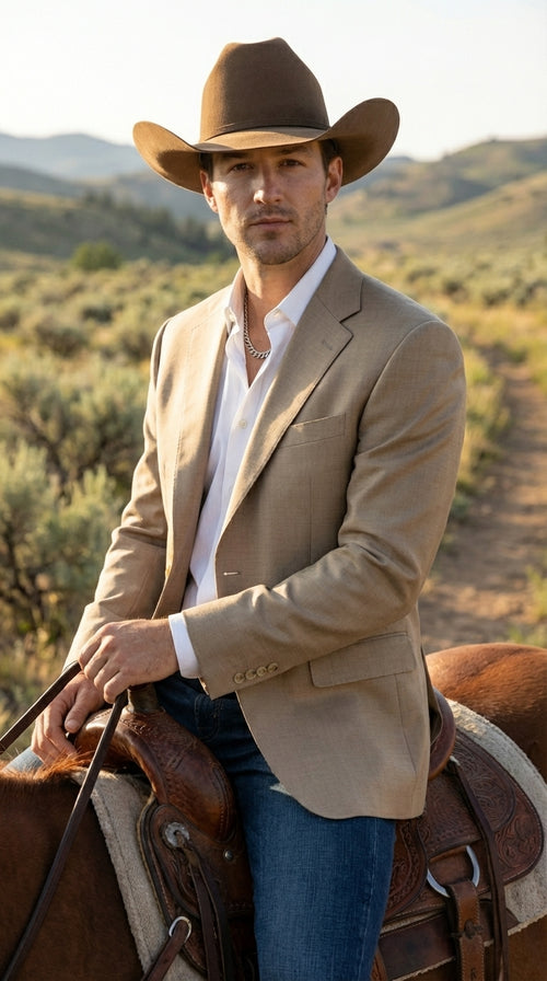 Mens Dark Tan Cowboy Western Blazer – Classic Western Style Sport Coat Casual Formal Jacket for Business Wedding Modern Fit
