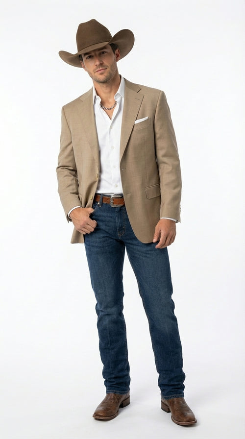 Mens Dark Tan Cowboy Western Blazer – Classic Western Style Sport Coat Casual Formal Jacket for Business Wedding Modern Fit