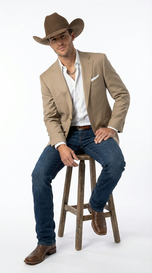 Mens Dark Tan Cowboy Western Blazer – Classic Western Style Sport Coat Casual Formal Jacket for Business Wedding Modern Fit