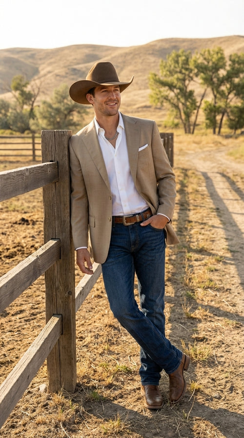 Mens Dark Tan Cowboy Western Blazer – Classic Western Style Sport Coat Casual Formal Jacket for Business Wedding Modern Fit