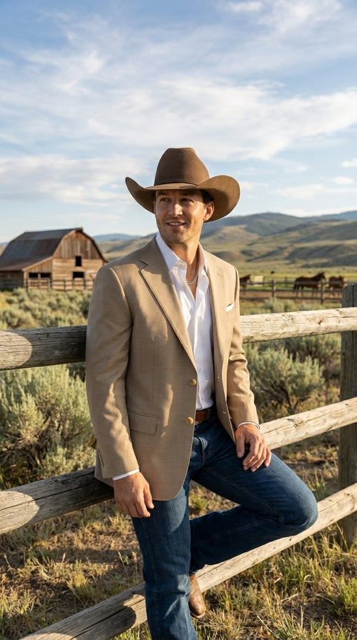 Mens Dark Tan Cowboy Western Blazer – Classic Western Style Sport Coat Casual Formal Jacket for Business Wedding Modern Fit