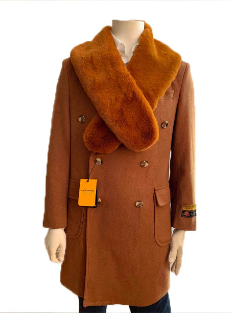 Mens Orange - Rust Wool Blend Long Overcoat  Topcoat Carcoat Topcoat