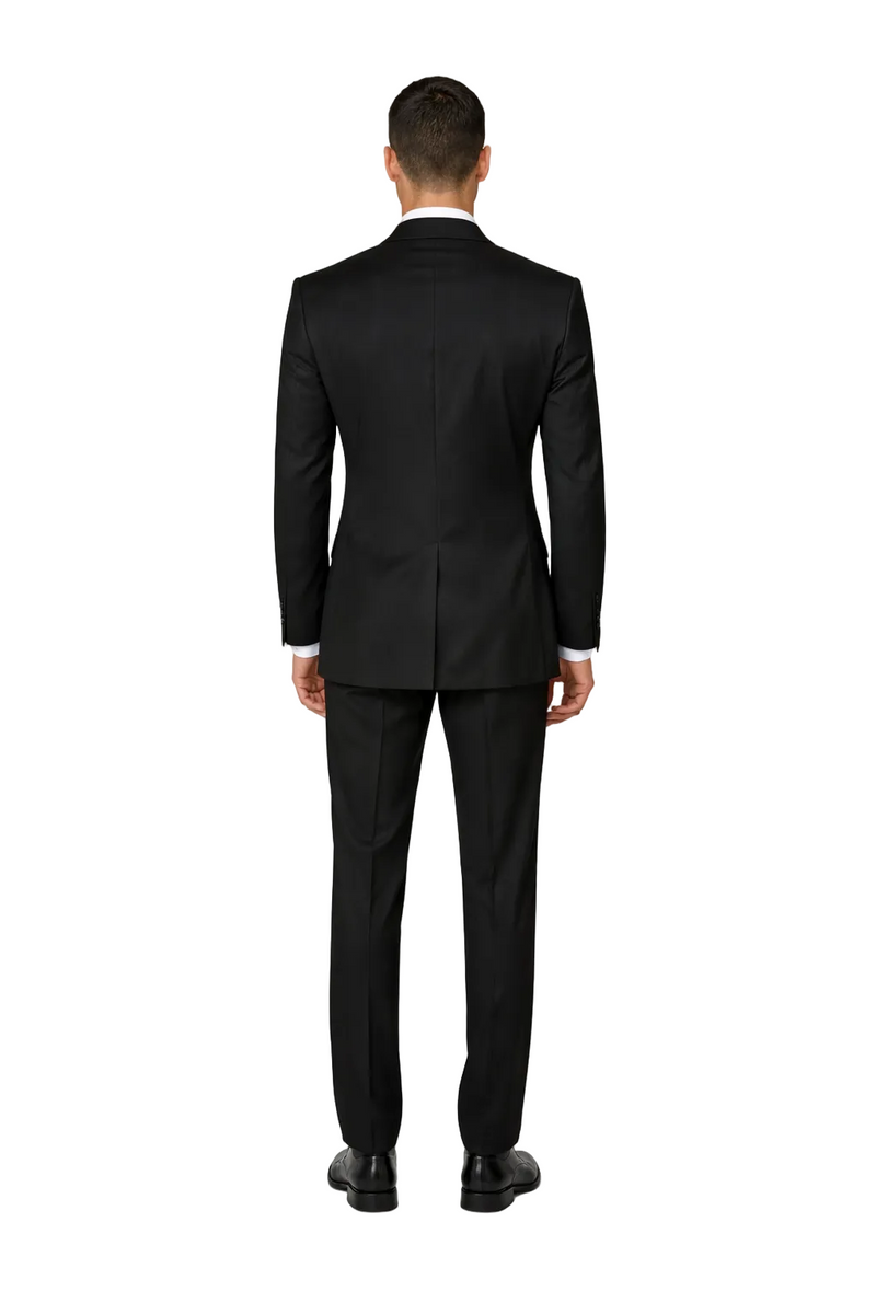 Men's Designer Double Breasted Wool Suit in Black