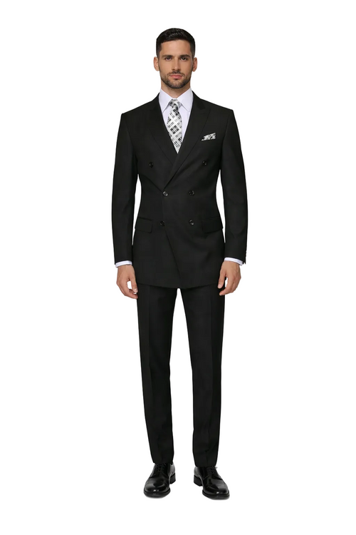 Men's Designer Double Breasted Wool Suit in Black