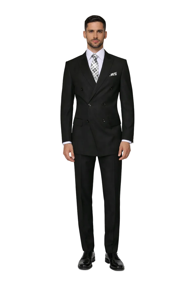 Men's Designer Double Breasted Wool Suit in Black