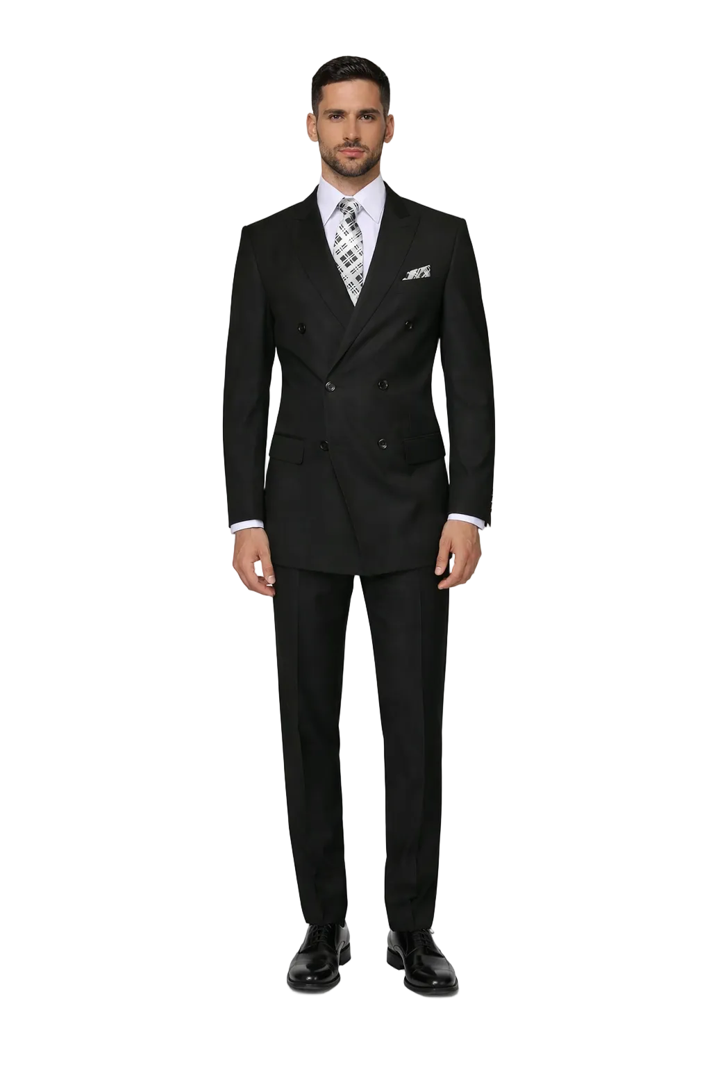 Men's Designer Double Breasted Wool Suit in Black