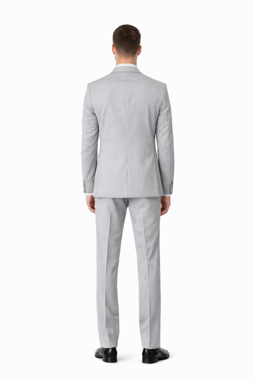 Mens Designer Marseille One Button Satin Trim Peak Tuxedo Light Grey