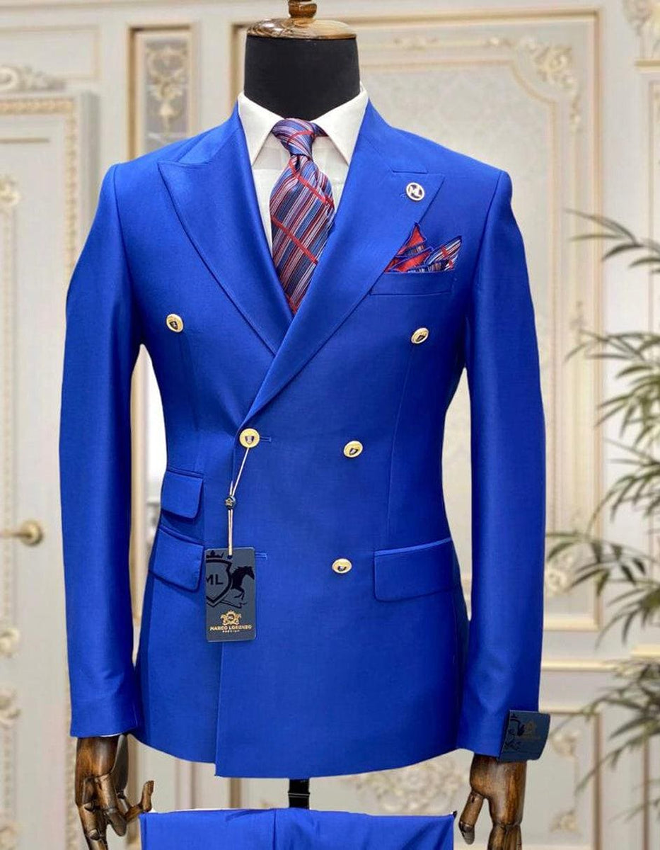 Mens Designer Wool Suit With Gold Buttons Modern Fit Double Breasted I Albertonardonistore 8513