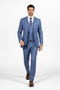 Men's Designer Modern Fit Vested Wool Sharkskin Suit in Steel Blue