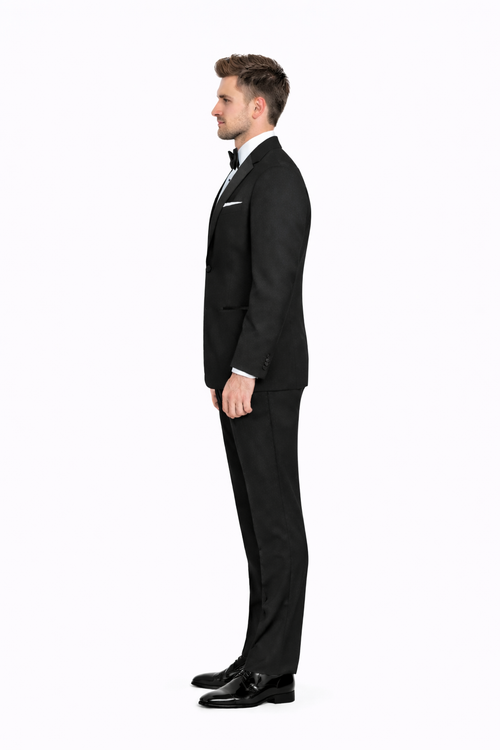 Mens Designer Slim Fit Two Button Wedding Tuxedo in Black