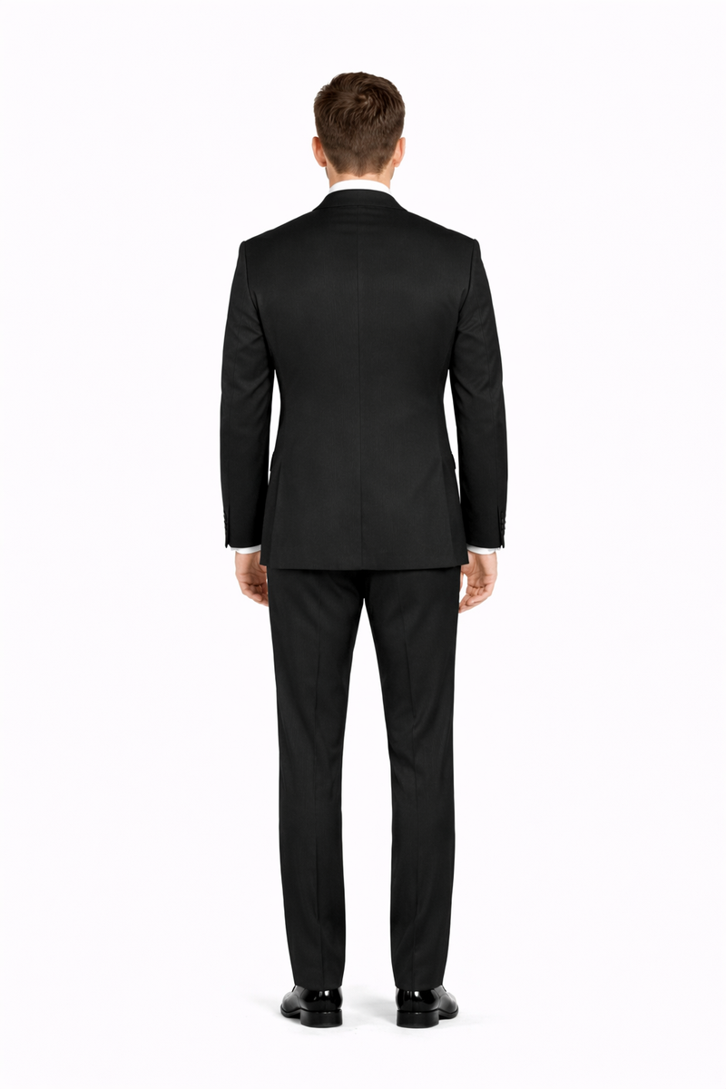 Mens Designer Slim Fit Two Button Wedding Tuxedo in Black
