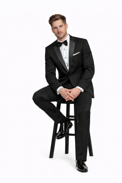 Mens Designer Slim Fit Two Button Wedding Tuxedo in Black