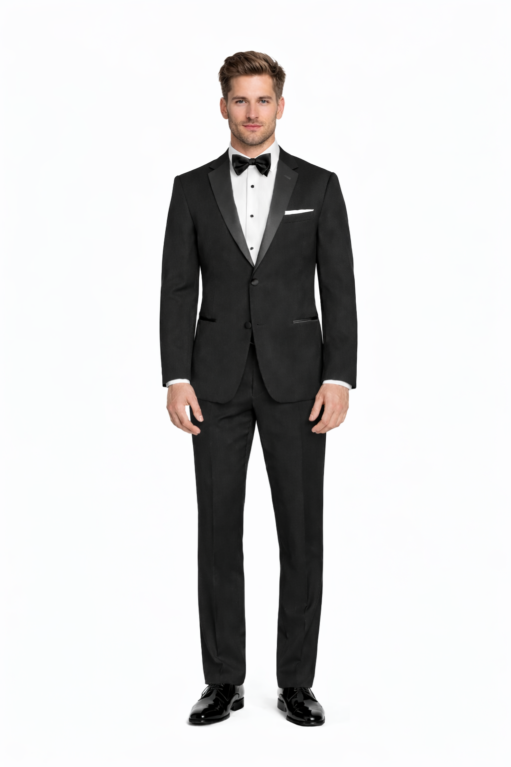 Mens Designer Slim Fit Two Button Wedding Tuxedo in Black
