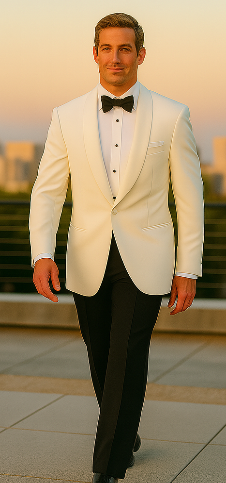 Mens Designer Traditional Shawl Lapel Dinner Jacket in Ivory