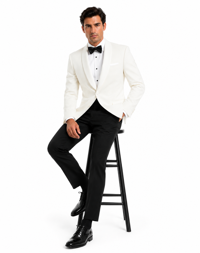 Mens Designer Traditional Shawl Lapel Dinner Jacket in Ivory