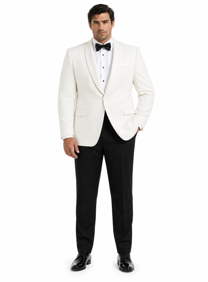 Mens Designer Traditional Shawl Lapel Dinner Jacket in Ivory