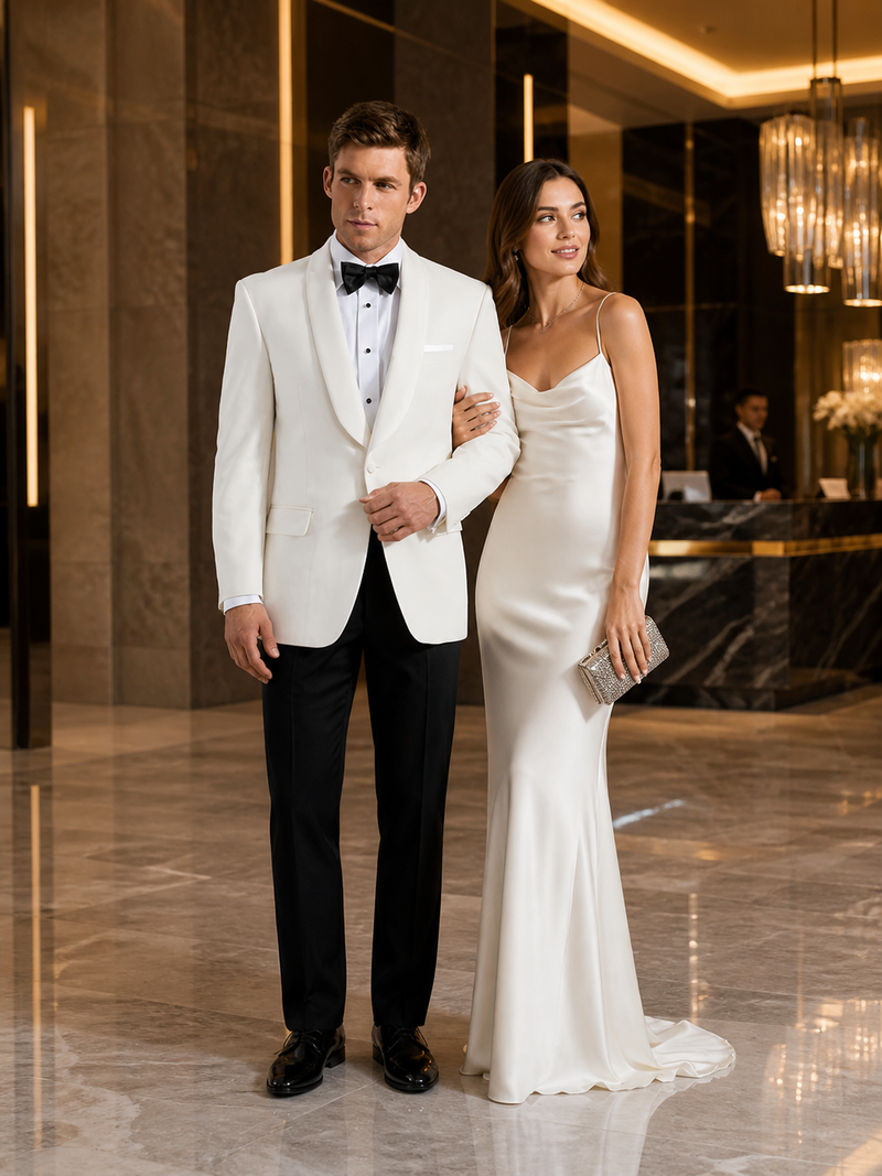 Mens Designer Traditional Shawl Lapel Dinner Jacket in Ivory