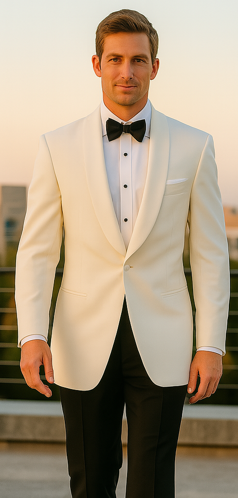 Mens Designer Traditional Shawl Lapel Dinner Jacket in Ivory