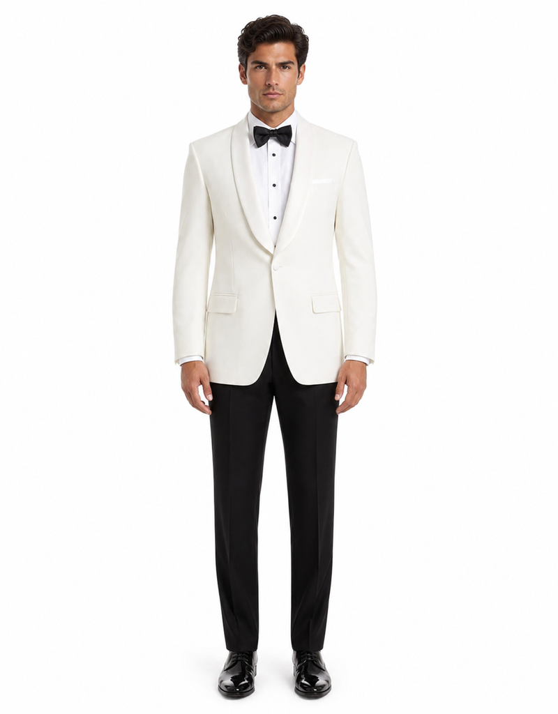 Mens Designer Traditional Shawl Lapel Dinner Jacket in Ivory