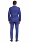 Men's Designer Two Button Modern Fit Vested Wool Suit in Indigo Blue Glen Plaid