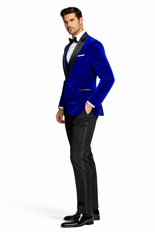 Mens Designer Velvet Tuxedo in Navy-Dinner Jacket $169