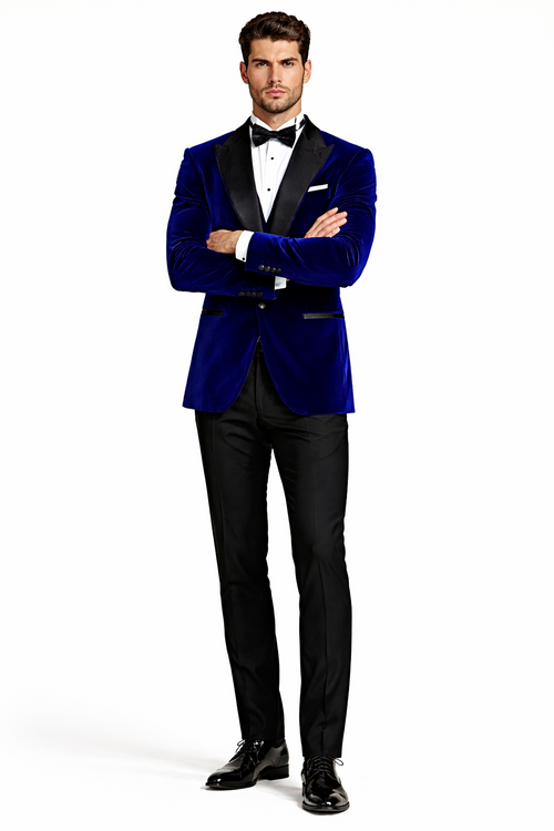 Mens Designer Velvet Tuxedo in Navy-Dinner Jacket $169