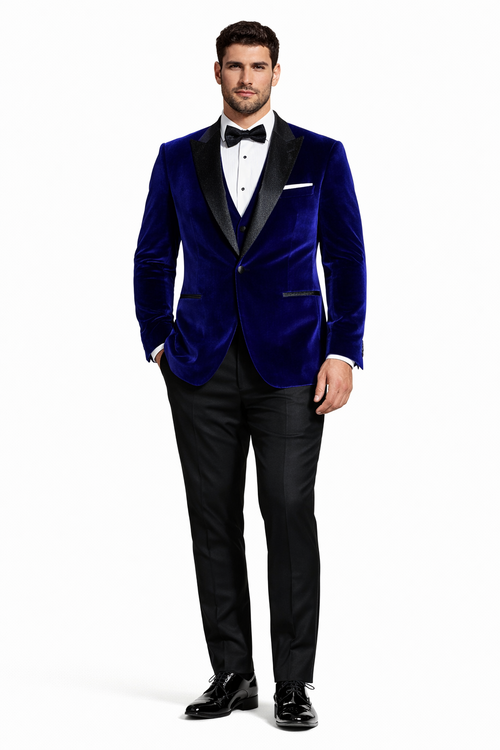 Mens Designer Velvet Tuxedo in Navy-Dinner Jacket $169
