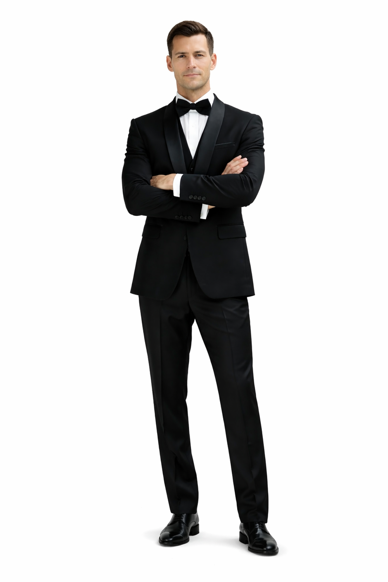 Men's Designer Vested Velvet Wedding & Prom Tuxed in Black