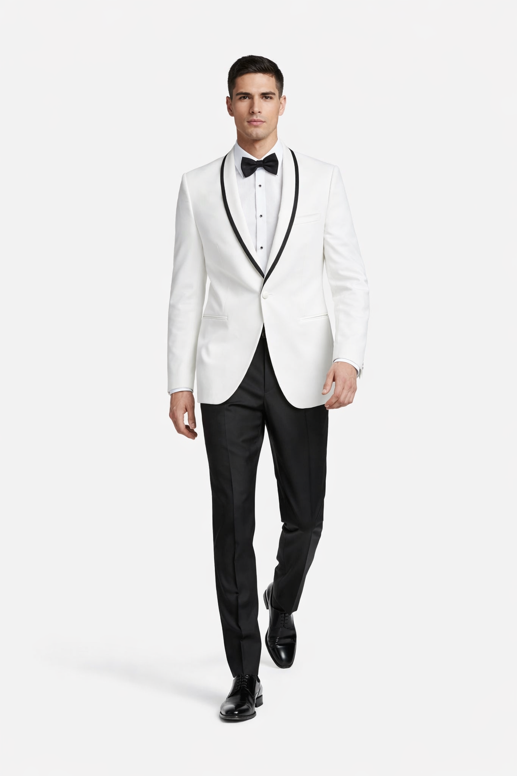 Mens Designer White & Black Trimmed Traditional Dinner Jacket Tuxedo