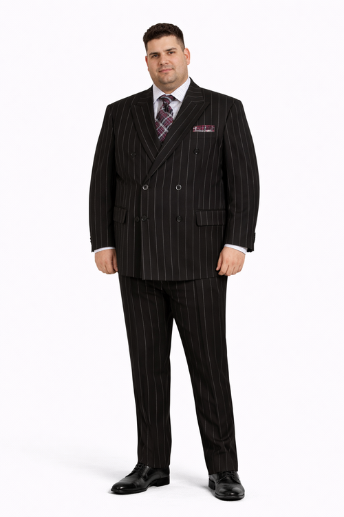 Mens Double Breasted 1920's Wide Bold Gangster Pinstripe Suit in Black