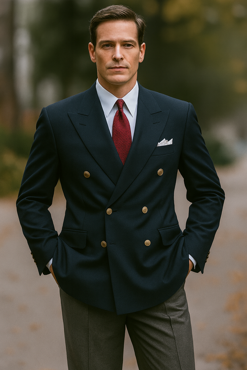 Mens Double Breasted Blazer With Gold Buttons in Black or Navy in 100% Wool Fabric