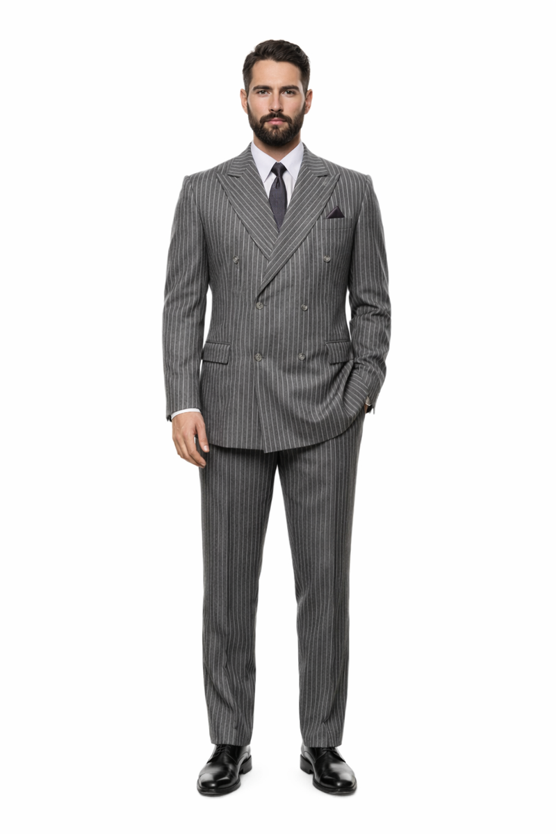 Mens Double Breasted |Gomez Addam | Addams Family Costume in Charcoal Grey Pinstripe