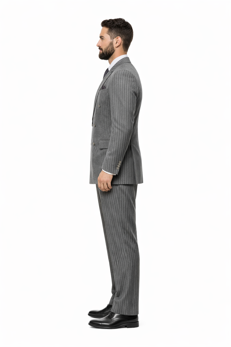 Mens Double Breasted |Gomez Addam | Addams Family Costume in Charcoal Grey Pinstripe