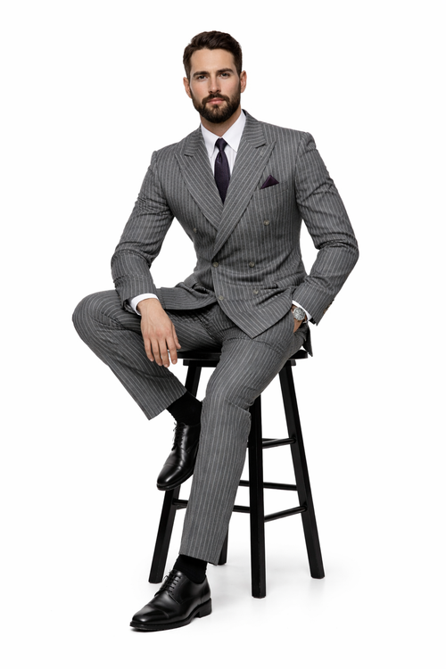 Mens Double Breasted |Gomez Addam | Addams Family Costume in Charcoal Grey Pinstripe