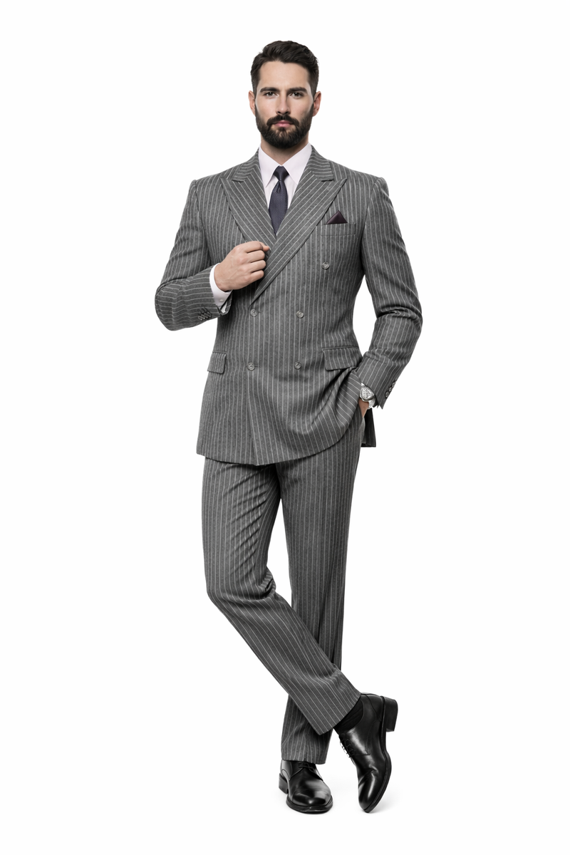 Mens Double Breasted |Gomez Addam | Addams Family Costume in Charcoal Grey Pinstripe