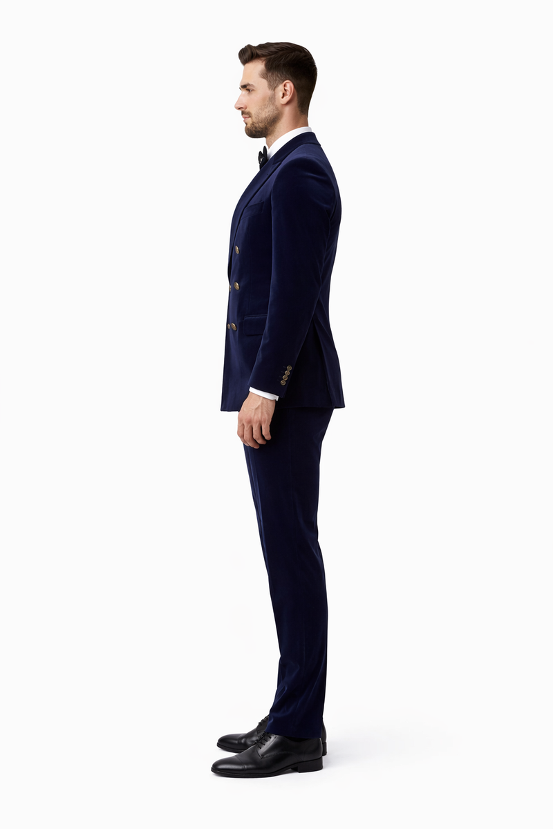 Mens Double Breasted Velvet Blazer - Blue blazer