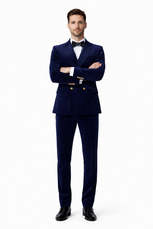 Mens Double Breasted Velvet Blazer - Blue blazer